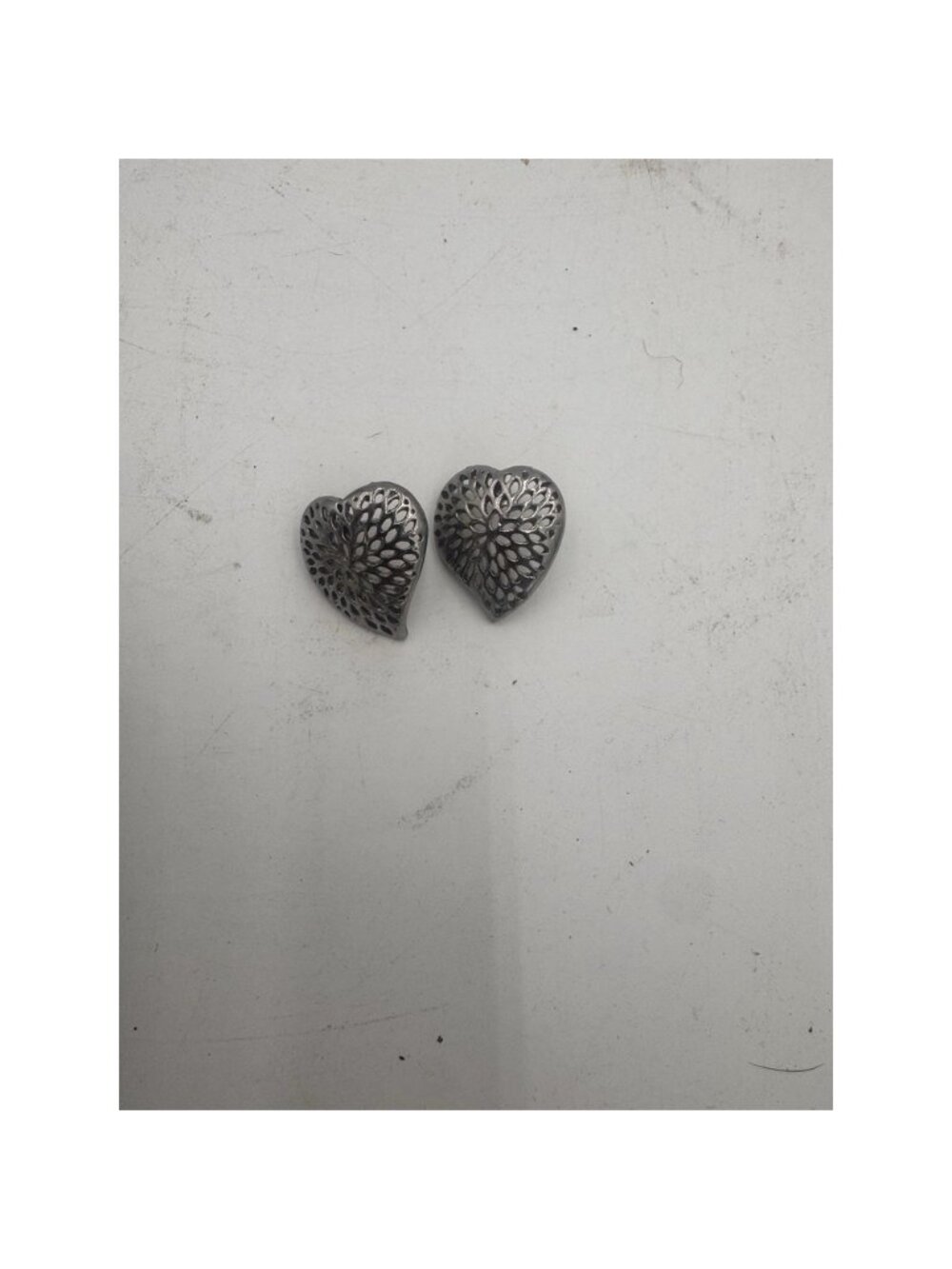 Vintage Silver Toned Heart Shaped Cutout Hearts Studded Earrings
